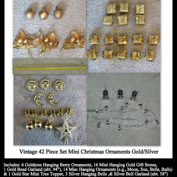Vintage 42 Piece Set Mini Christmas XMAS Holiday Ornaments Gold/Silver - Picture 1 of 12